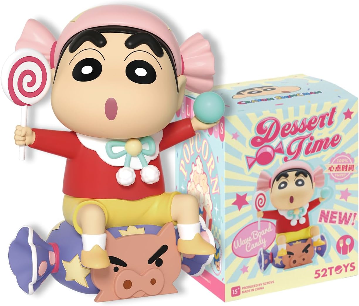 52TOYS Crayon Shinchan Dessert Time Blind Box, 1PC Action Figure Collectible Toy Kawaii Creative Gift Room Decor Desktop Decoration 3.3 Inch, Gift for Birthday Party