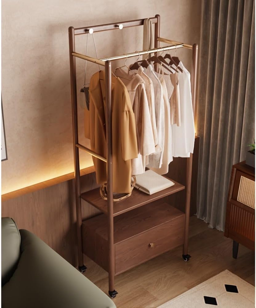Standing Coat Hanger Floor-standing Clothes Hanger Solid Wood Coat Rack Bedroom Bedside Table Multifunctional Removable Storage