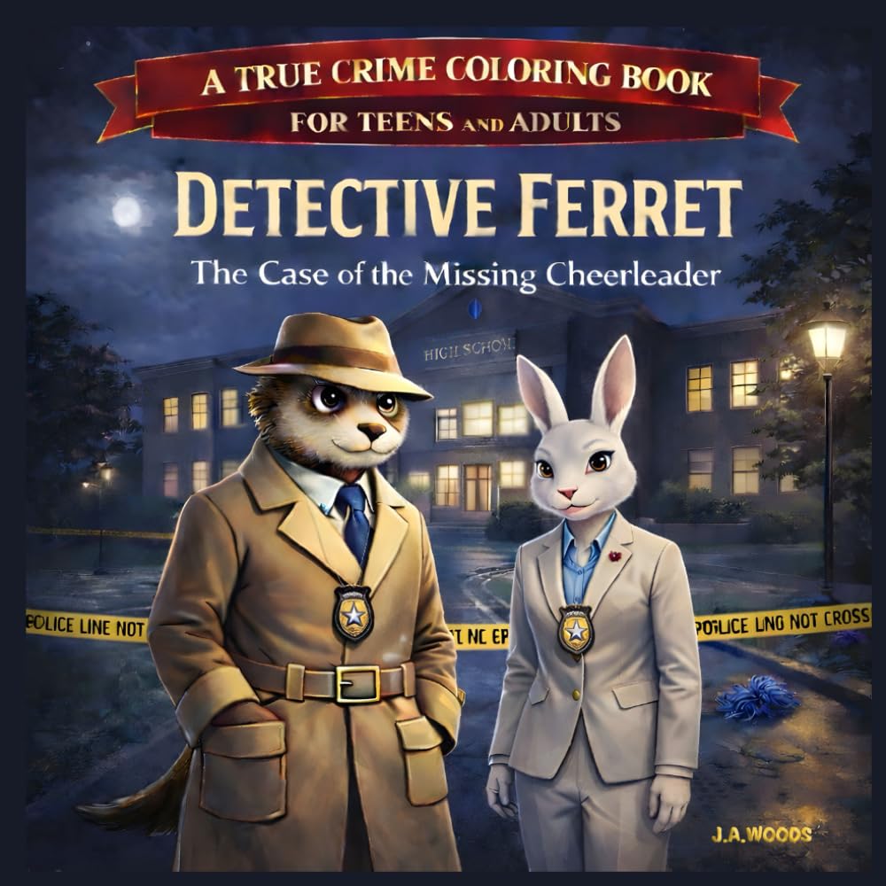Detective Ferret: The Case of the Missing Cheerleader, A True Crime Coloring Book For Adults and Teens: A true crime–inspired noir coloring book with ... Coloring Book Series For Teens And Adults)