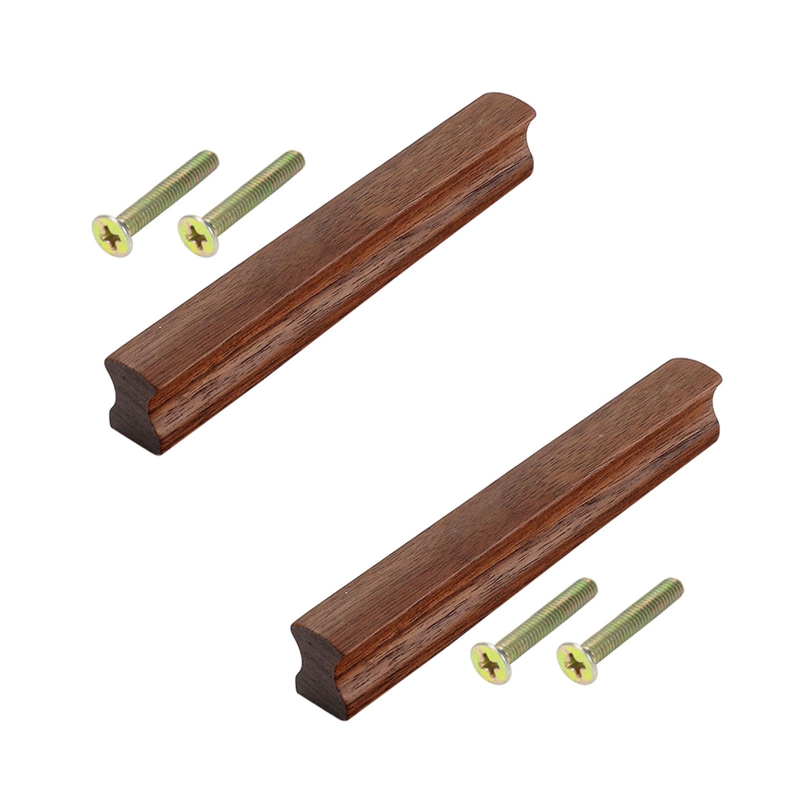 2PCS Walnut Wood Cabinet Solid Pulls with Screws, 128mm Hole Spacing Wooden Furniture Handle Door Handles for Cabinet Cupboard Wardrobe Drawer