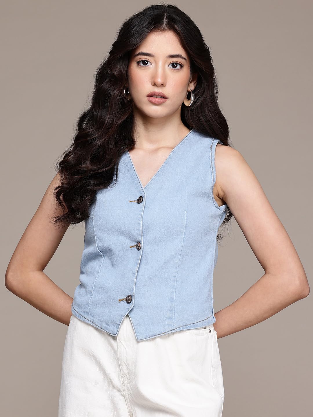 Nifty Women's Denim Waistcoat (1474_ICE_M_Sky_Blue_Medium) - Image 3 thumbnail