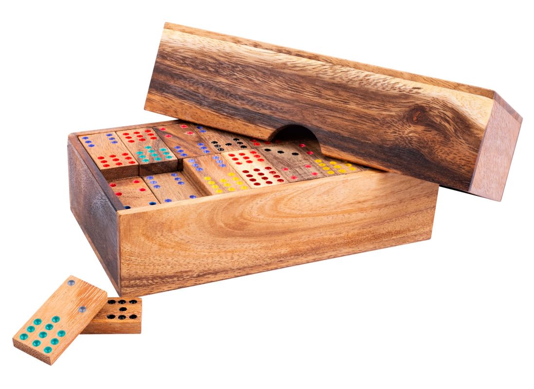 Engelhart - 350370- Colourful wooden domino game in a box - ecological thinking game - double 12-2 to 8 players