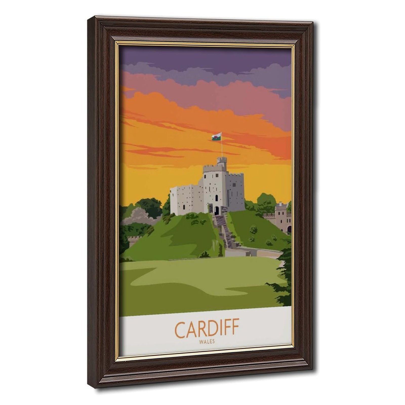 Bareronor Mokume Gane Frame-Style Cardiff Wales Travel Poster Canvas Poster For Bedroom Decor Gift
