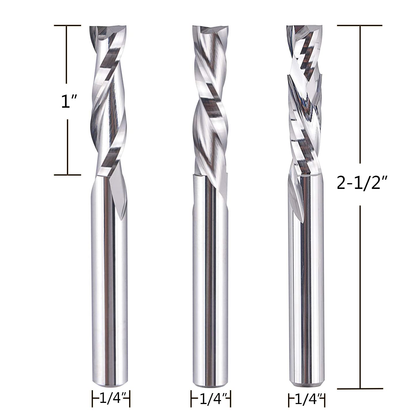 SpeTool 5 brocas CNC de 1/4 pulgadas con longitud de corte de 1 pulgada OVL, broca de compresión de corte descendente en espiral para carpintería