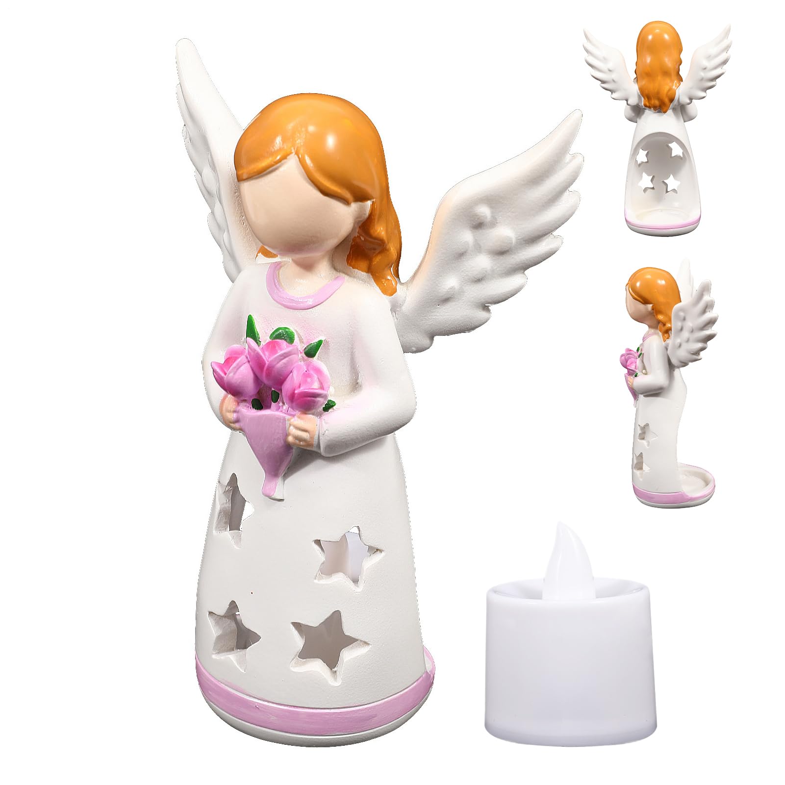Bougeoir lumineux résine finition prestige ange sculpture art interieur