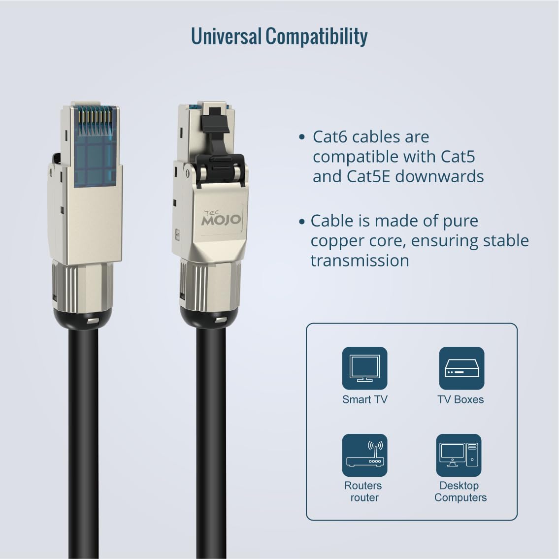 Tecmojo Cavo di rete Ethernet LAN per esterni CAT6 UTP, 50 m, gigabit puro rame 23AWG PVC+PE doppio rivestimento CPR Fca UV Resist Direct Bury nero