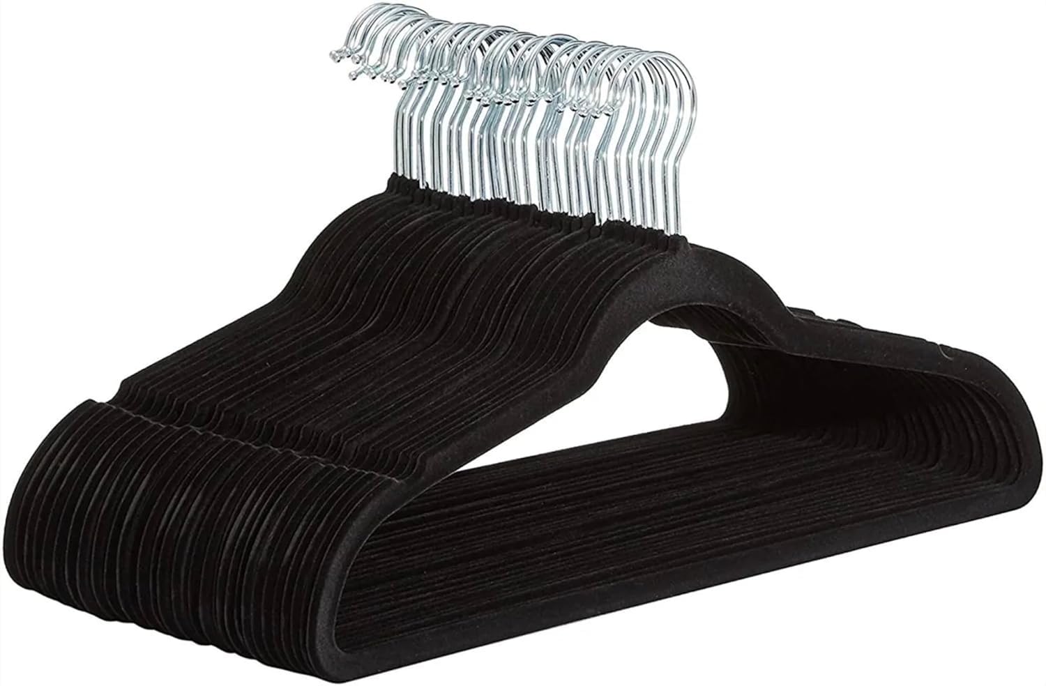 AEROLUGG Black Velvet Hangers 50 Pack-Non-Slip Clothes Coat hangers with Tie Bar and 360 Degree Hook for Home Storage Durable, Space Saver hanger for Wardrobe Organisers for Suits, Jackets - Black