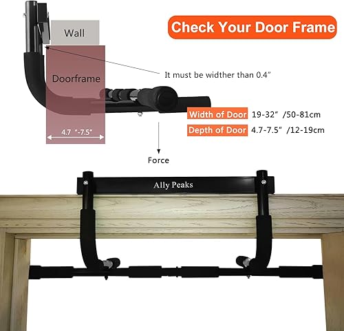 Miniatura 4 de Ally Peaks Barra de dominadas para puerta  Límite máximo de acero grueso de 440 libras para la parte superior del cuerpo  Barra de entrenamiento de
