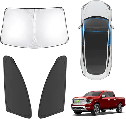 Karltys Parasol para Nissan Titan 2016-2024, parasol reflectante mejorado 210T para Titán, cubiertas plegables de ventana delantera y lateral,