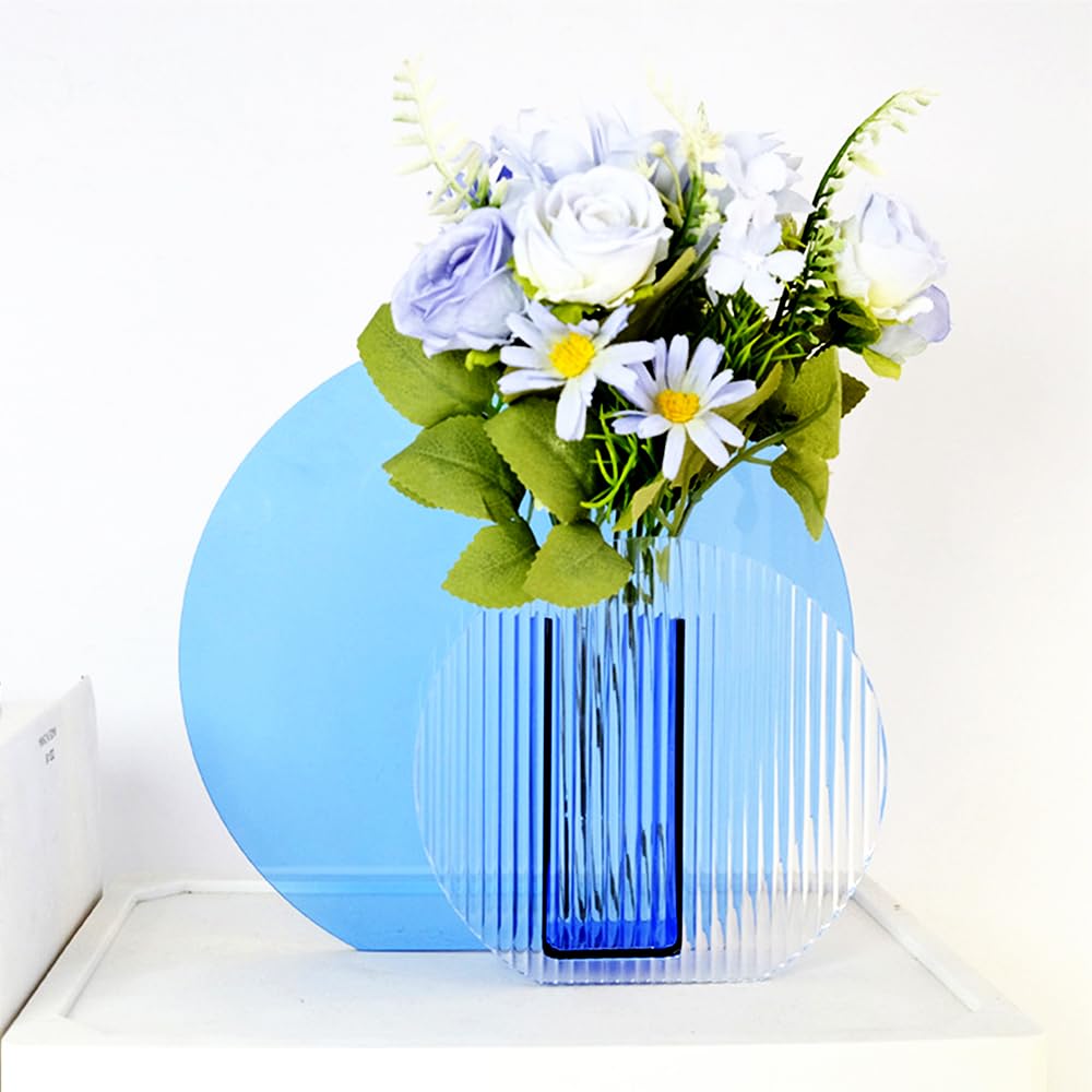 Vase en acrylique de style intérieur haut de gamme, l'élégance des rayures bleues
