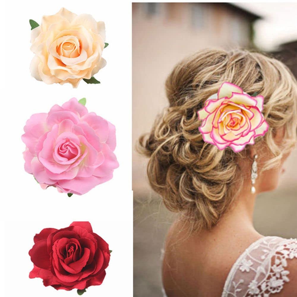 Amazon.co.jp: 大きなバラの花のヘアクリップ、エレガントなピンクの 