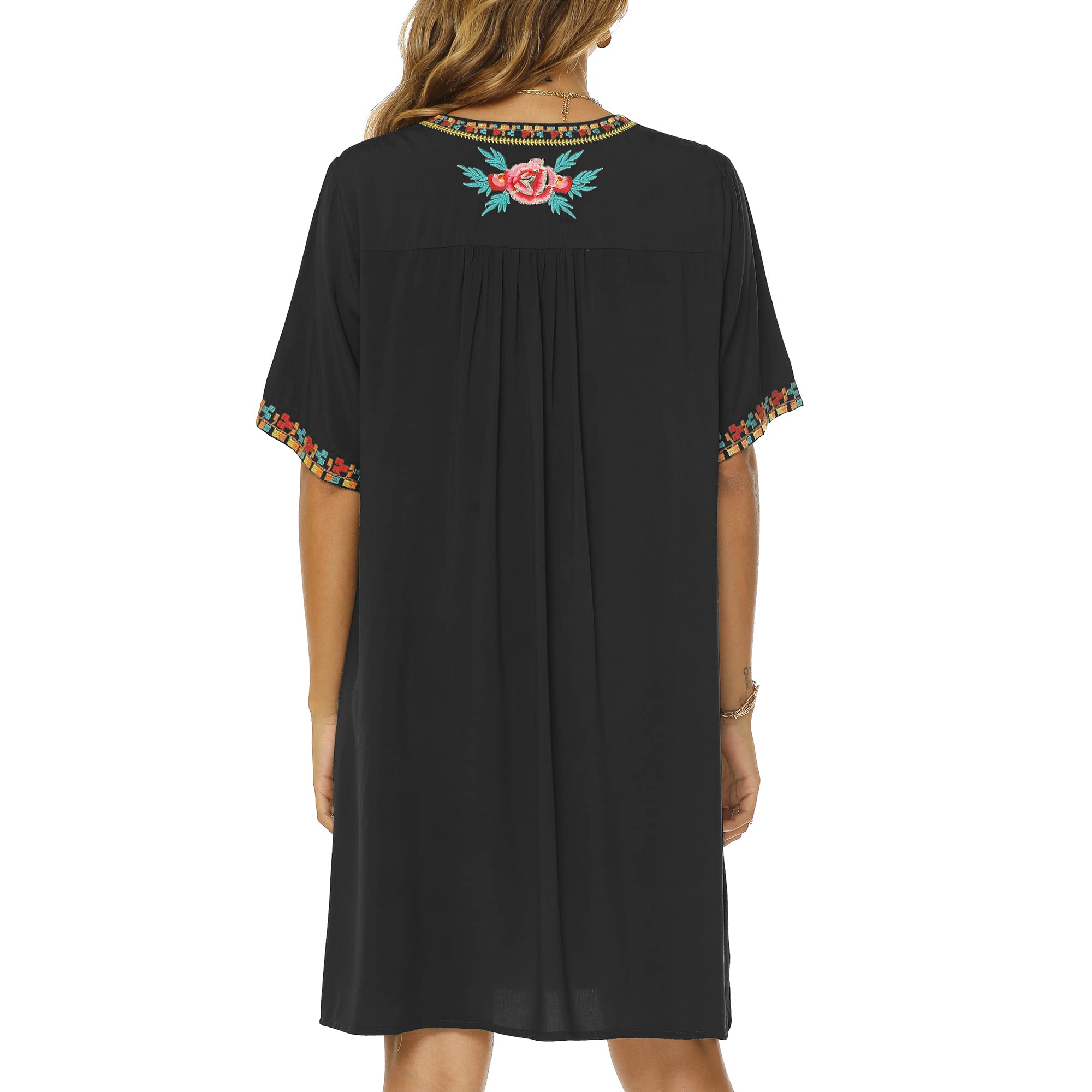 Donna Estate Boho Mexican Peasant Dress Manica Corta Ricamata Floreale Flowy Dresses Tunica Hippie Bohemian Sciolto