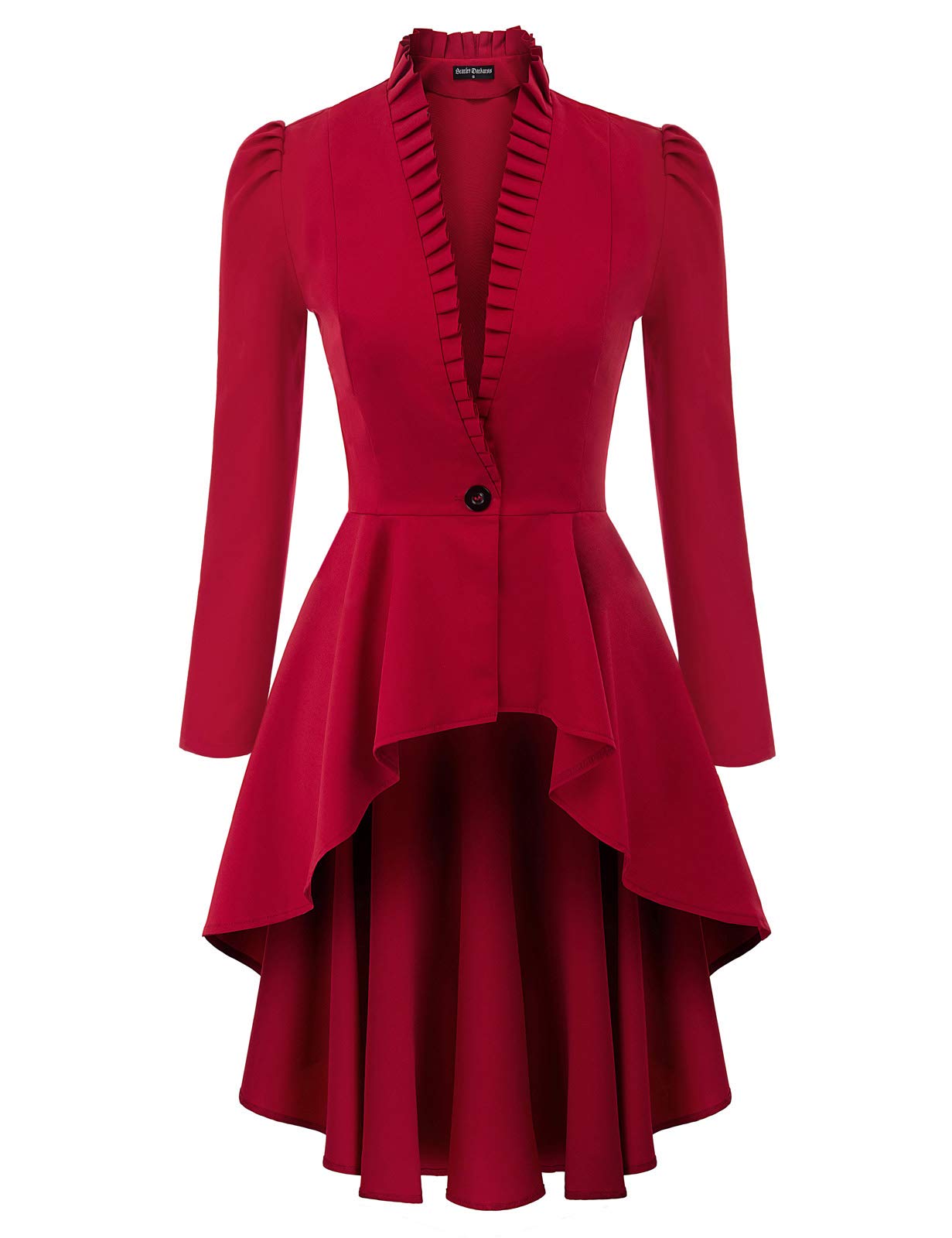 SCARLET DARKNESS Women's Renaissance Victorian Gothic Steampunk Long Jacket, Red, Long Sleeve, S