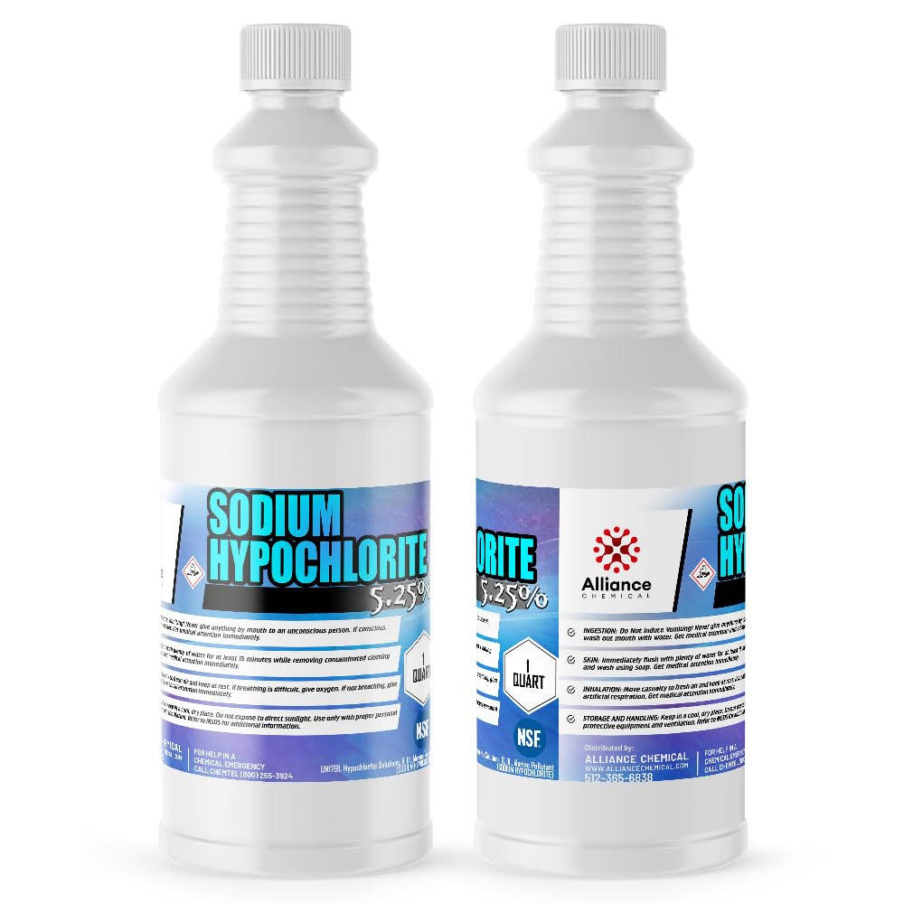 Sodium Hypochlorite 5.25% - 4 Quarts – for Industrial Cleaning, Oxidation, Chemical Processing, Stain Removal, and Surface Preparation