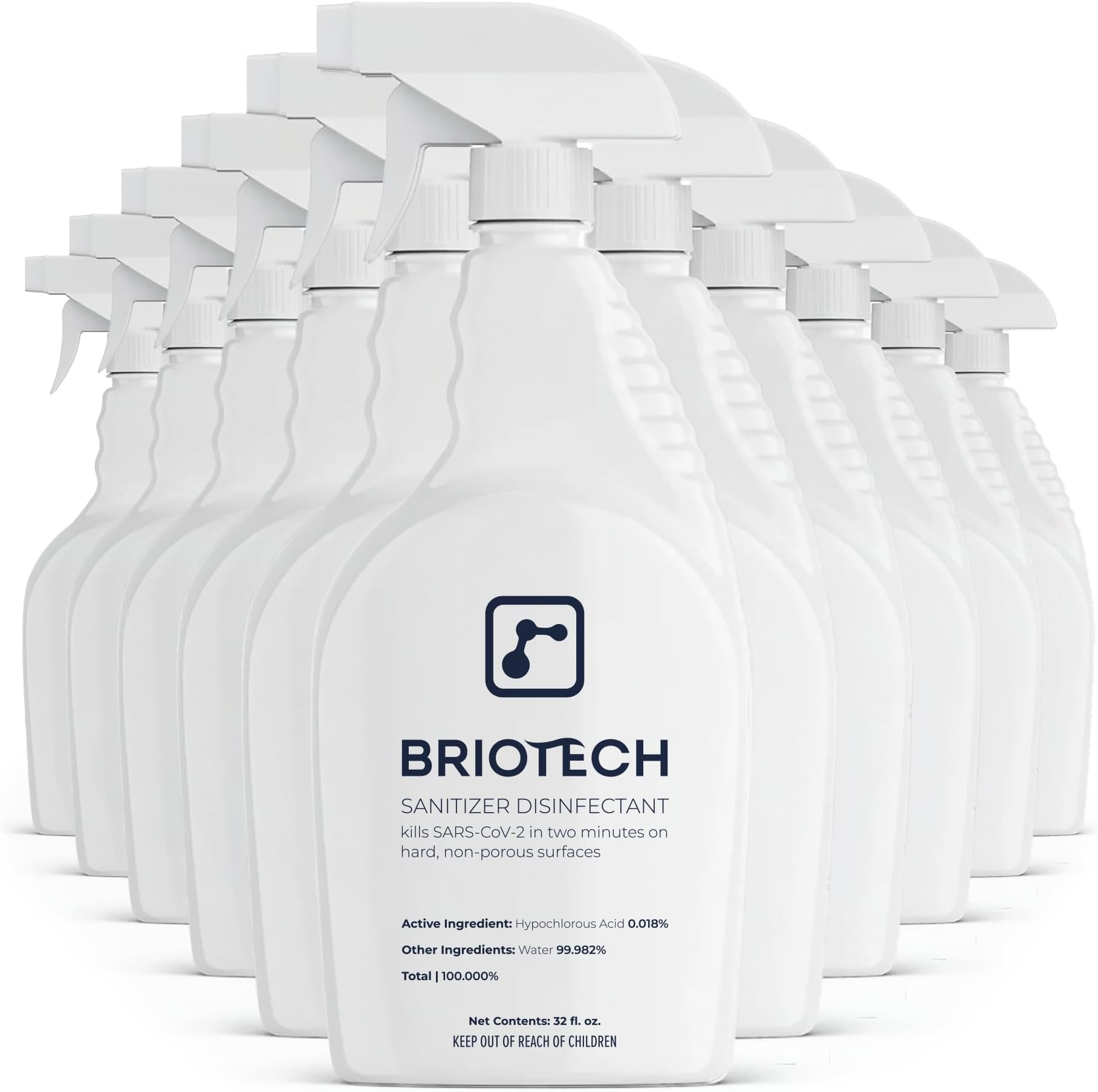 BRIOTECH Sanitizer + Disinfectant, Kills 99.99% of Viruses & Bacteria, HOCl Hypochlorous Spray, 0% Bleach, Allergens & Remove Pet Odor, 32 Fl Oz (Pack of 12), 12