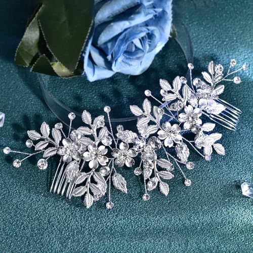 Peine de novia dorado con cristales y diseño floral miniatura 5