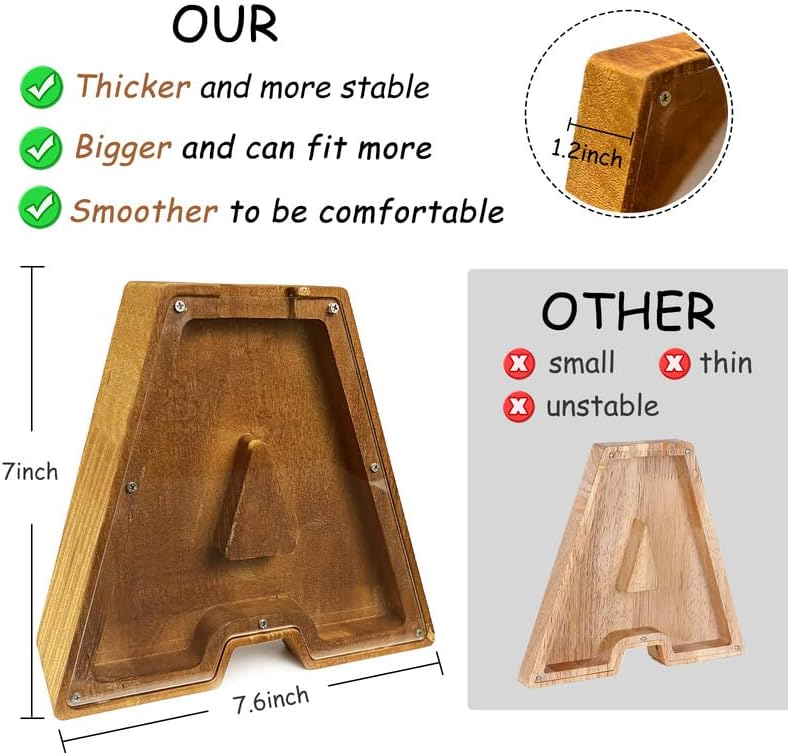 木製レター貯金箱、子供用レターピギーバンク、パーソナライズ木製銀行、26英字アルファベットレター収納タンク、ホームデコレーション用コ