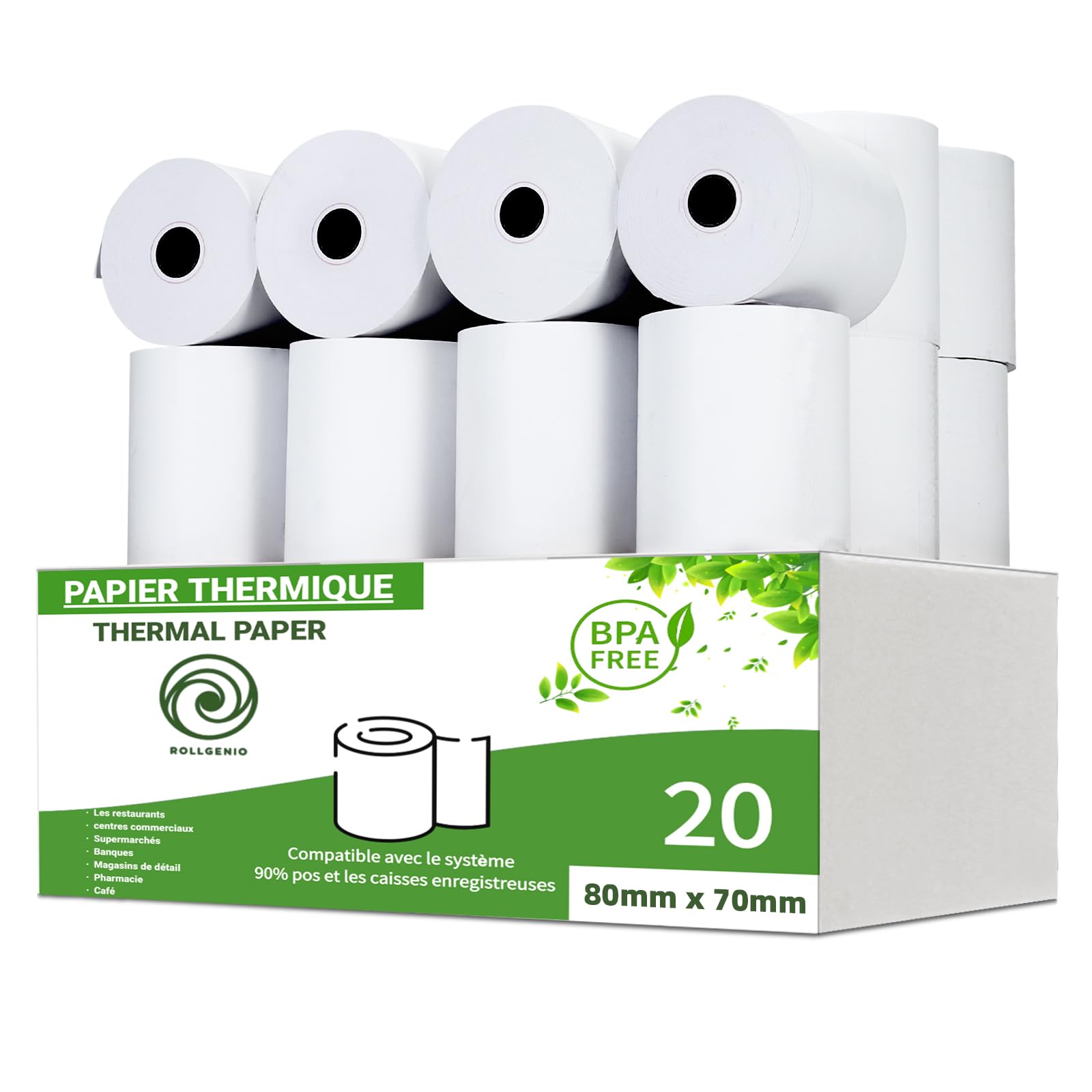 Rouleaux de Papier Thermique Premium 80x70x12 mm pour Imprimantes EPOS et POS Compatibles avec Toutes les Marques (Paquets de 20, 40, 60, 80, 100, 120) (20)