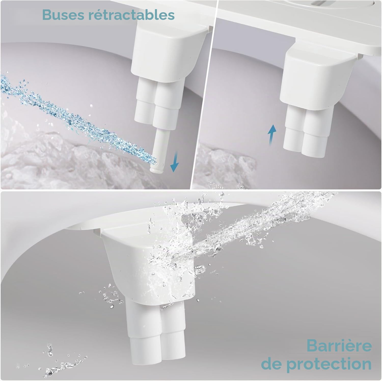 Fixation de bidet ultra-fin, double mode pour toilettes, siège de toilette avec commandes de pression (lavage féminin/postérieur), facile à installer, non électrique