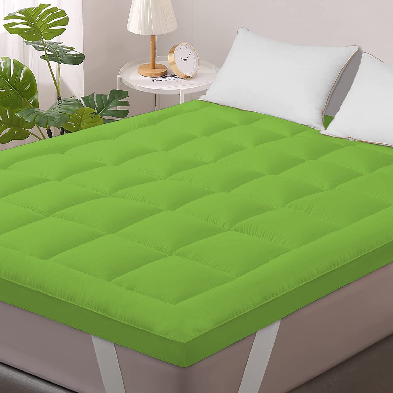 Jaipur Linen 1200GSM Hollow Fibre Mattress Padding/Topper Mint Green forCalifornia King Size Bed-72 Inch X 84 Inch