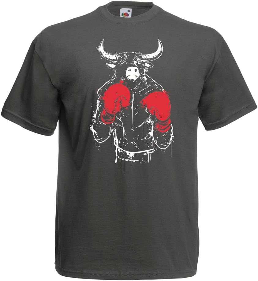 lepni.me Mens T-Shirt Bull Fighter with Boxing Gloves Muscle Shirt