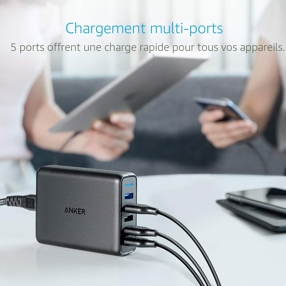 [Quick Charge 3.0] Anker PowerPort Speed 5 Chargeur Secteur 63W 5 Ports USB - Chargeur mural avec 2 ports QC 3.0 (compatibles QC 2.0) pour iPhone, Samsung, LG G5, Nexus 6, iPad et autres
