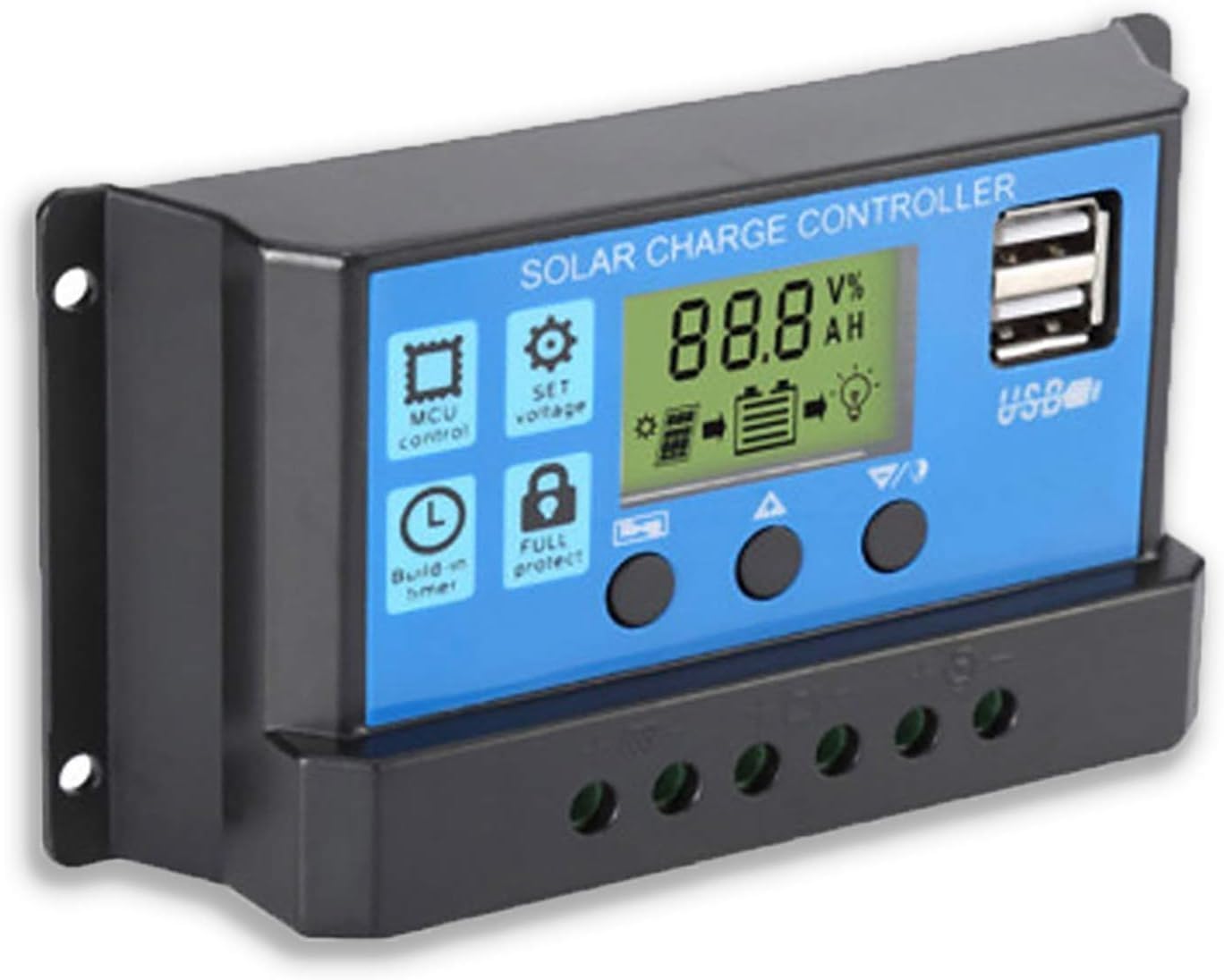 solar charge controller 10 amps for 12v/24v solar panel system | intelligent pwm solar charge controller with lcd display & dual usb ports | solar battery charging regulator for lead acid