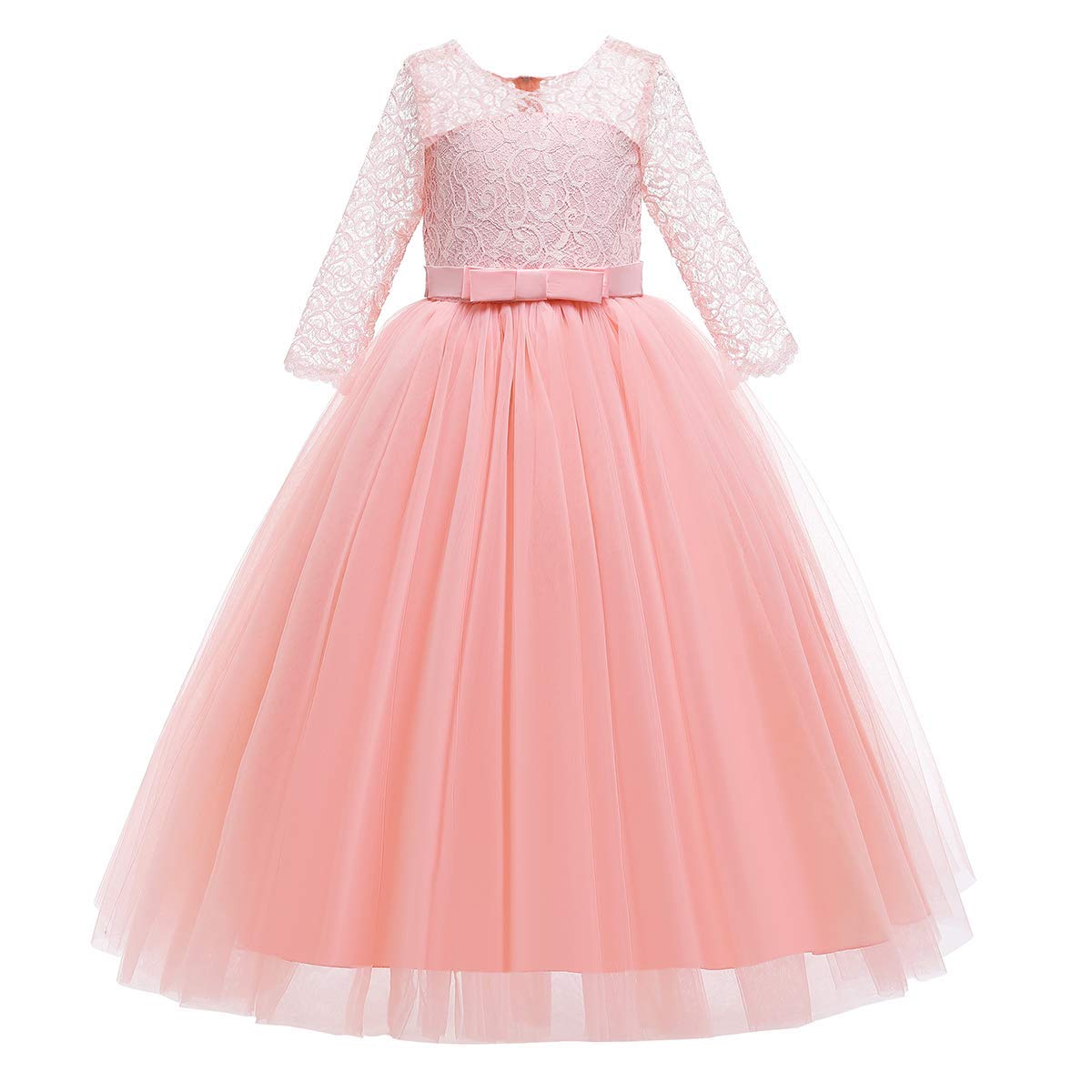 IWEMEK Flower Girls 3/4 Sleeve Floral Lace Tulle First Communion Pageant Dresses Kids Big Girls Princess Birthday Carnival Christmas Bridesmaid Wedding Party Prom Ball Gown 2-14 Years — view 5