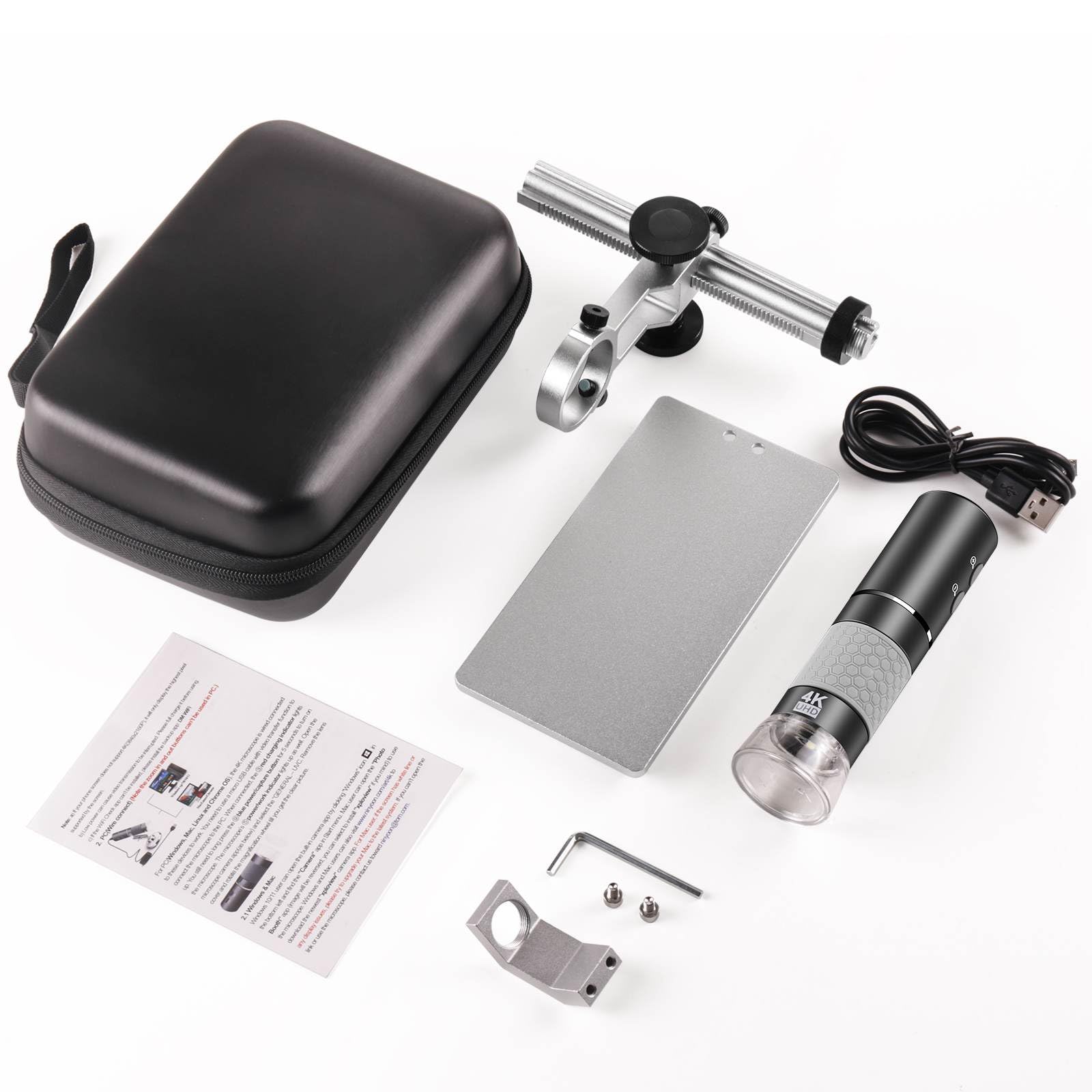 4K Microscopio WiFi con Soporte Profesional + Estuche, 50-1000X Microscopio Digital USB HD Cámara, para iPhone iPad Android Windows Mac Chrome Linux