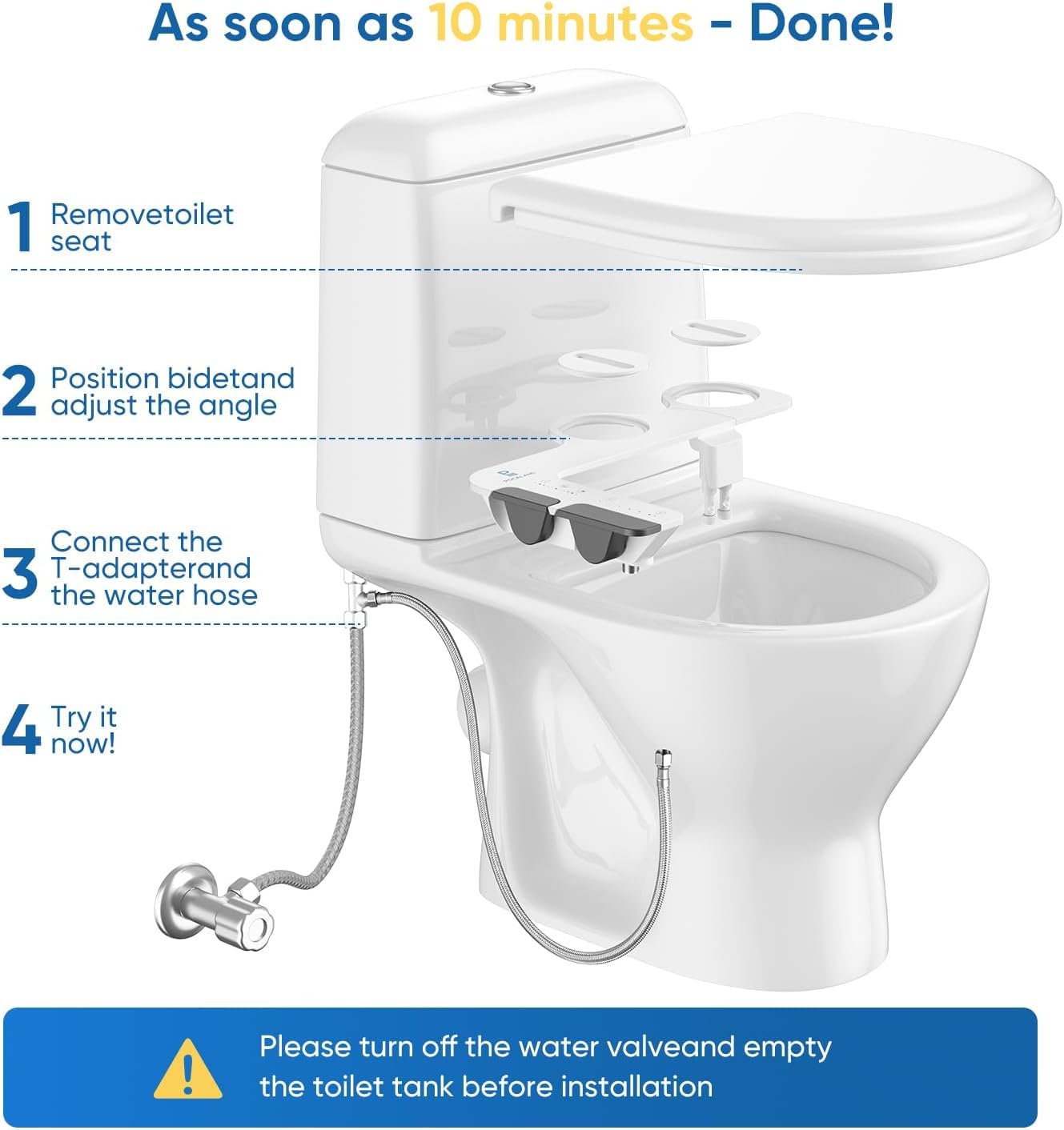 Ultra-cienki bidet 3 w 1, samooczyszczający, tylny i kobiecy - (wysuwane podwójne dysze), nieelektryczne mocowanie bidetu, regulowane ciśnienie świeżej zimnej wody, wlot ze stali nierdzewnej (2 szt.)