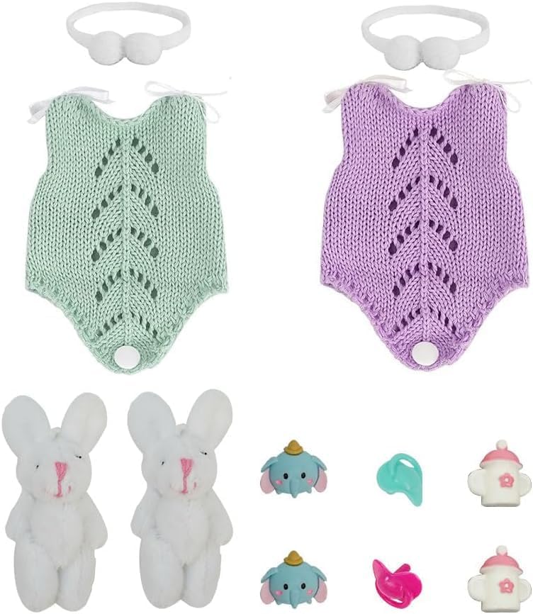 MYREBABY 2 Pcs Doll Clothes Set, Bear Dolls & Baby Bottle Nipples for 7 Inch Dolls
