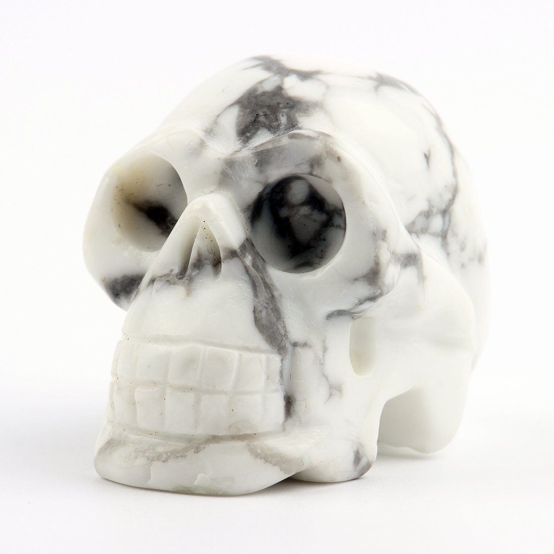 (Howlite) - 5.1cm Natural Carved Skull Crystal Reiki Healing Statue Collectible Figurine (Howlite)