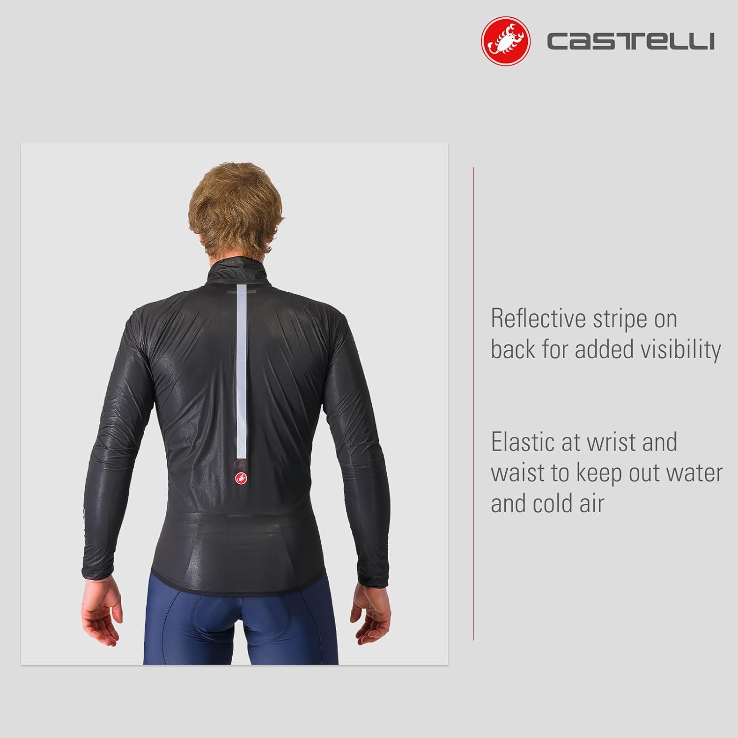 CASTELLI Men’s Squall Shell Jacket, Full Waterproof, Windproof Lightweight Reflective Jacket, Road Cycling & Gravel Biking - Image 3