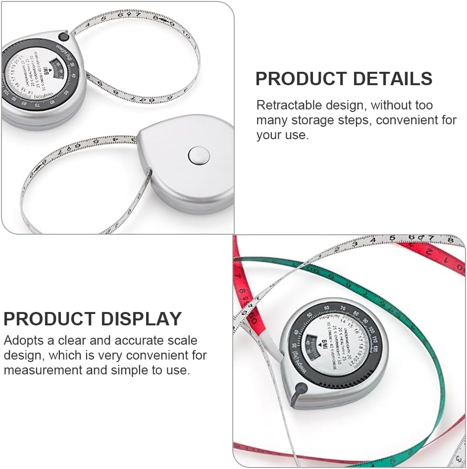 Pocket Body Fat Measureing Tape for Fat Measureing Tape BMI Waist Measuring Ruler 6x5cm Body Calculator Silver PVC/1360