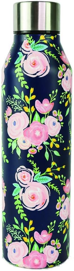Peach Floral 17 Ounce Stainless Steel Screw Top Lid Double Wall Insulated Canteen Bottle