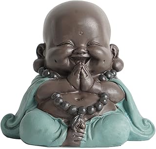 Buddha Statue, Laughing Buddha Smiling Little Buddha Resin Buda Statue Little Monk Figurine Cute Baby Buddha for Home Office Car Decors Gift Crafts and Arts (Green)