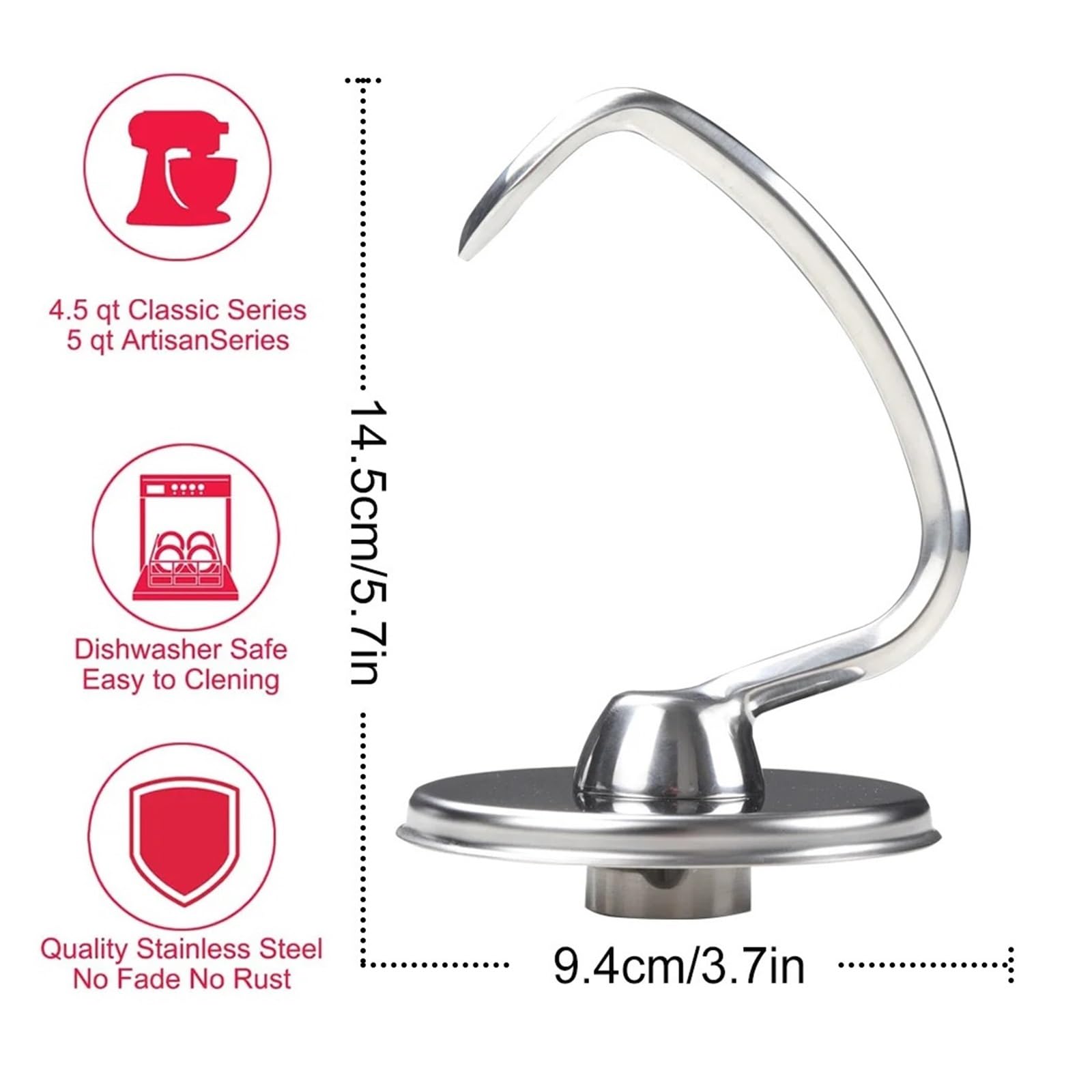 Gancio for impastare in Acciaio Inossidabile Gli Accessori for Impasto del Robot da Cucina Compatibile con Kitchenaid 4.5QT e 5QT