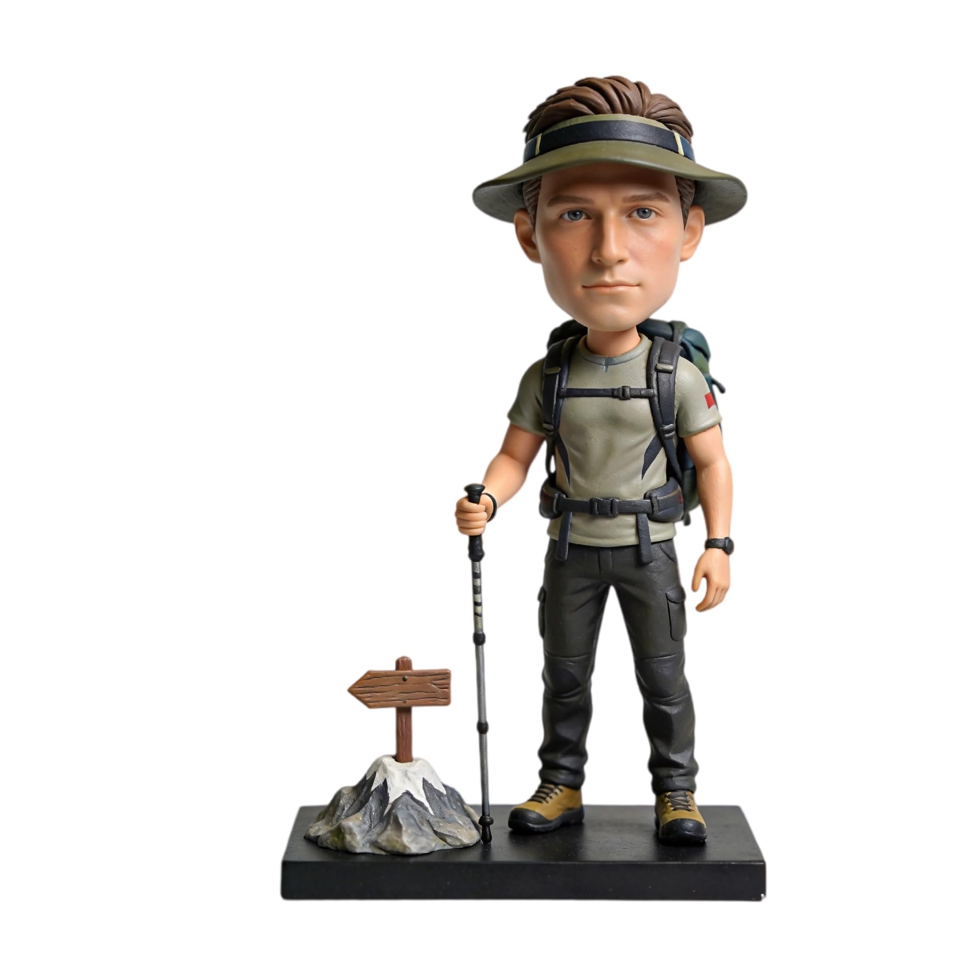 Figurine 3D personnalisée à tête branlante de photo Bobbleheads - Randonneur de montagne - Figurine d'alpinisme sur le thème de l'aventure en plein air - Cadeau de collection pour les amateurs