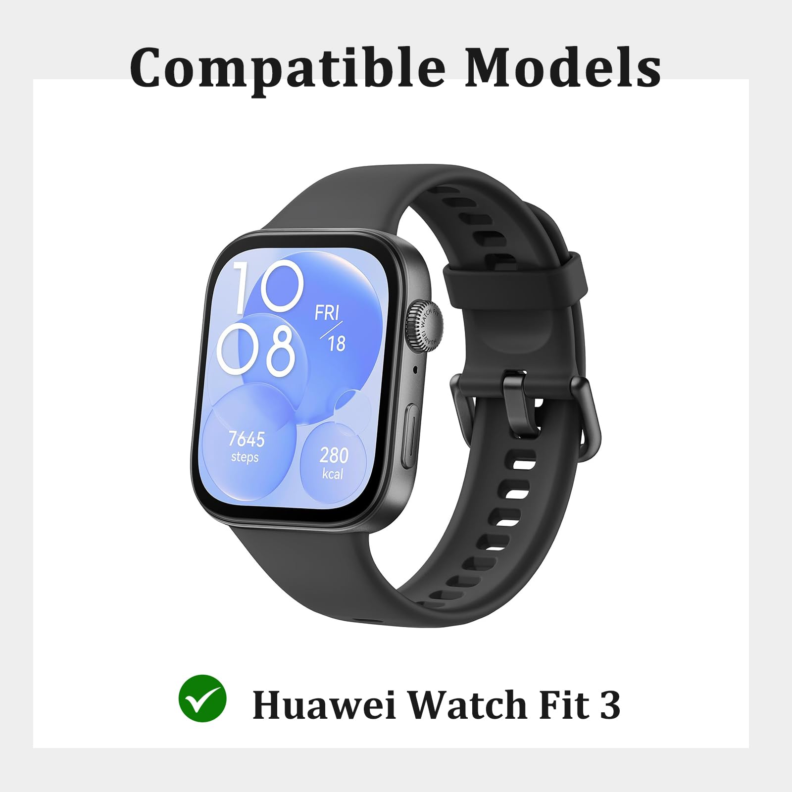 Metal Strap for Huawei Watch Fit 3, Stainless Steel Bracelet Replacement Band with Enhanced Magnet (Silver) - Image 2