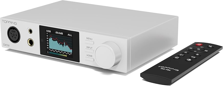 TOPPING DX5 II Hi-Res DAC & Headphone Amp Combo Dual ES9039Q2M, X-Hybrid Amp, 10-Band PEQ, LDAC Bluetooth 5.1, 4.4mm Balanced & 6.35mm Headphone Output, Preamp Mode, 12V Trigger White