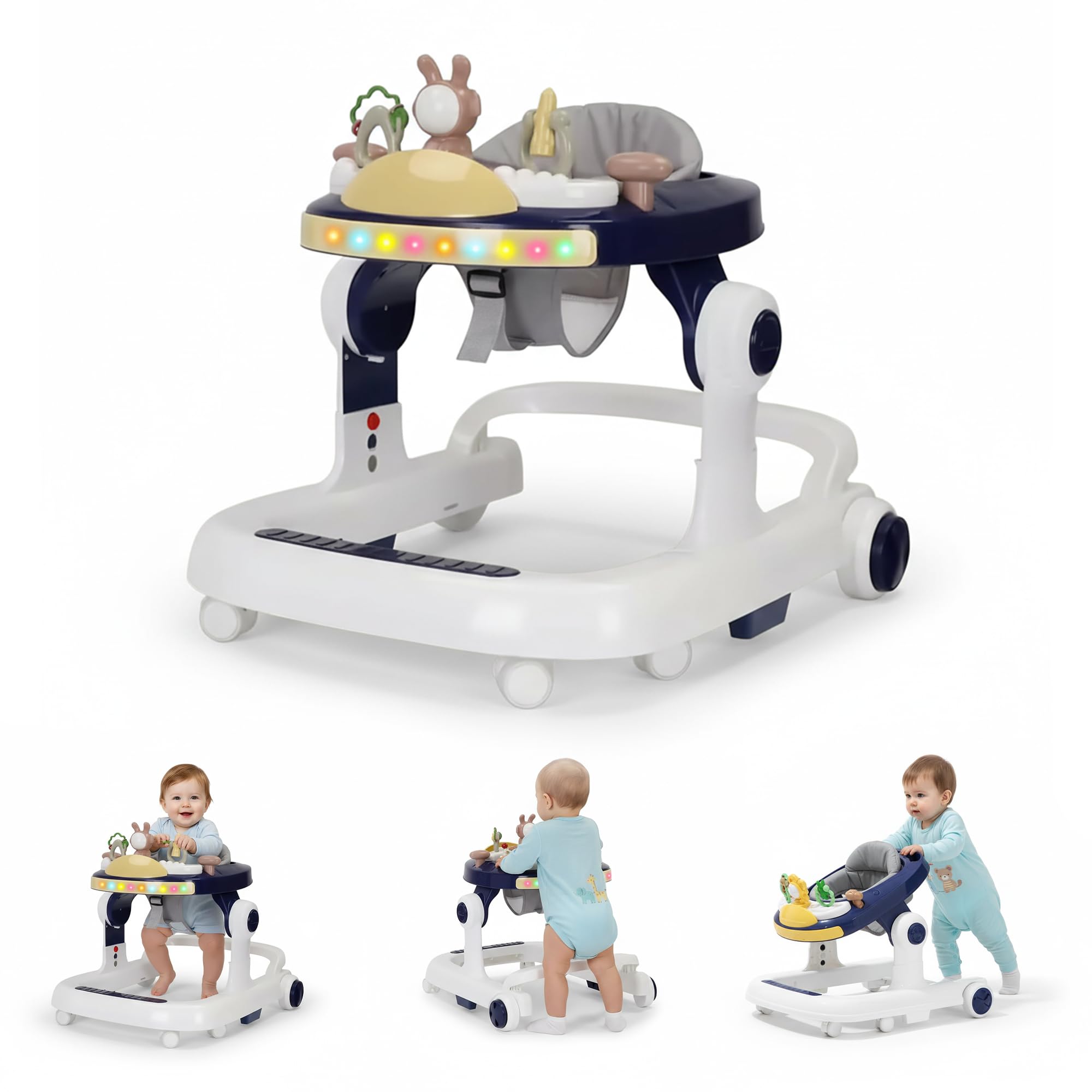 Baybee Berno 2 in 1 Baby Walker for Kids | Push Walker for Baby with 3 Adjustable Height, Lights & Musical | Baby Boy Girl 6 to 18 Months (Blue)