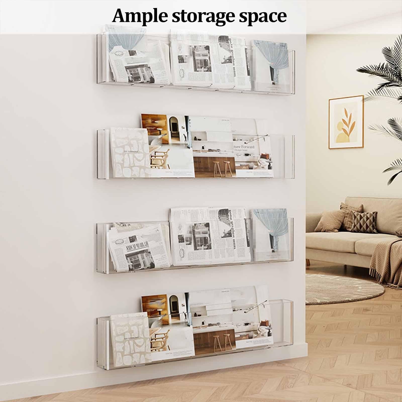 Porta brochure da parete, supporto in acrilico per dischi in vinile e riviste, scaffale sospeso per libri e materiale informativo, ideale per sala d'attesa, soggiorno (trasparente)(4 Pack)