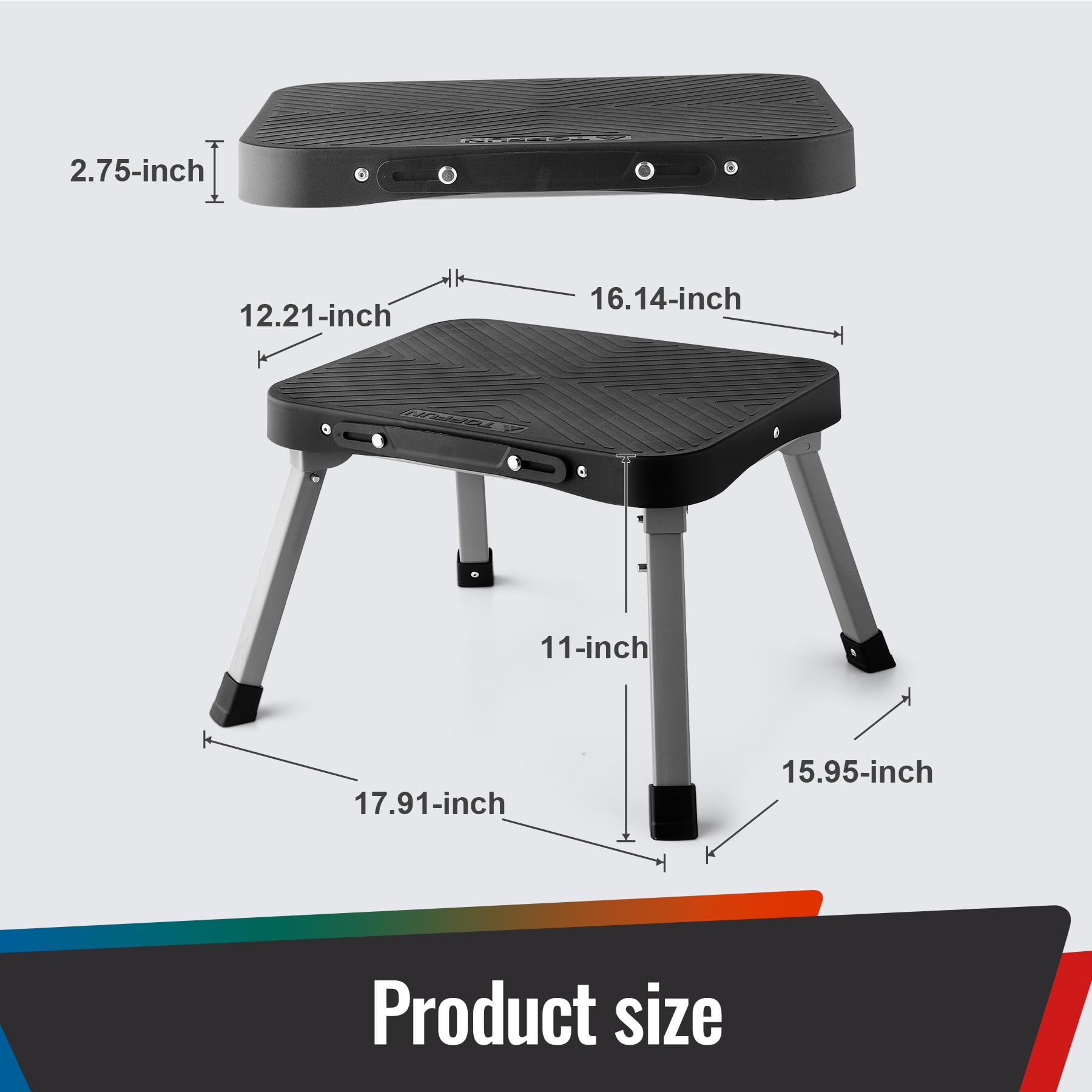 Taburete de 11 pulgadas, antideslizante de 16 x 12 pulgadas, plataforma grande, resistente, plegable, marco de metal, escalera compacta portátil de 1 escalón para niños, adultos, personas