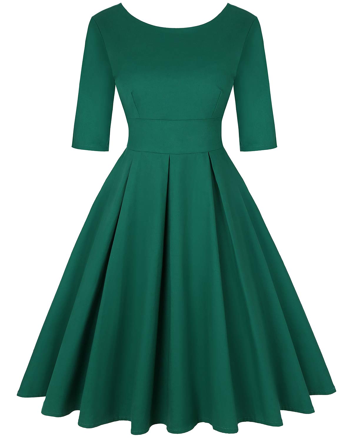 MINTLIMIT Women Retro Dress Rockabilly Hepburn Pleated Floral Swing Cocktail Vintage Vintage Tea Dresses (Solid Green,Size XL)