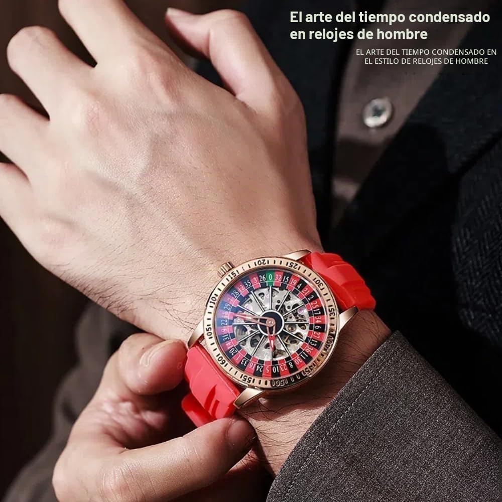 Reloj mecánico con esfera giratoria para hombre, diseño de esqueleto hueco, moderno, impermeable, luminoso, con personalidad, reloj de pulsera