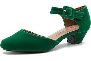 Women's Ankle Strap Closed Toe Low Chunky Heel Dress Work Velvet Shoes for Women