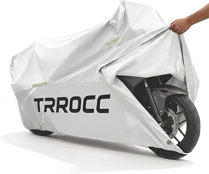 300D Heavy Duty Motorcycle Cover Waterproof Outdoor, Quad Cover for BMW, Harley, Yamaha, Lined with Cotton, Touring, Sportbike, Scooter, Powersports Vehicle Covers, L Silver