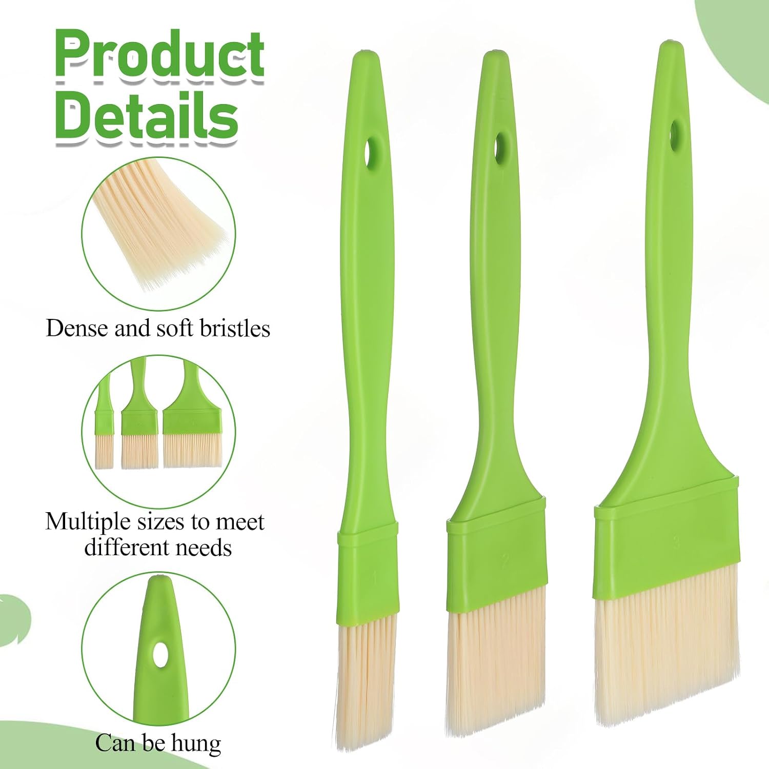 3 Pcs 1/2/3 inch Pastry Brush Set, Bristle Basting Brushes for Cooking
