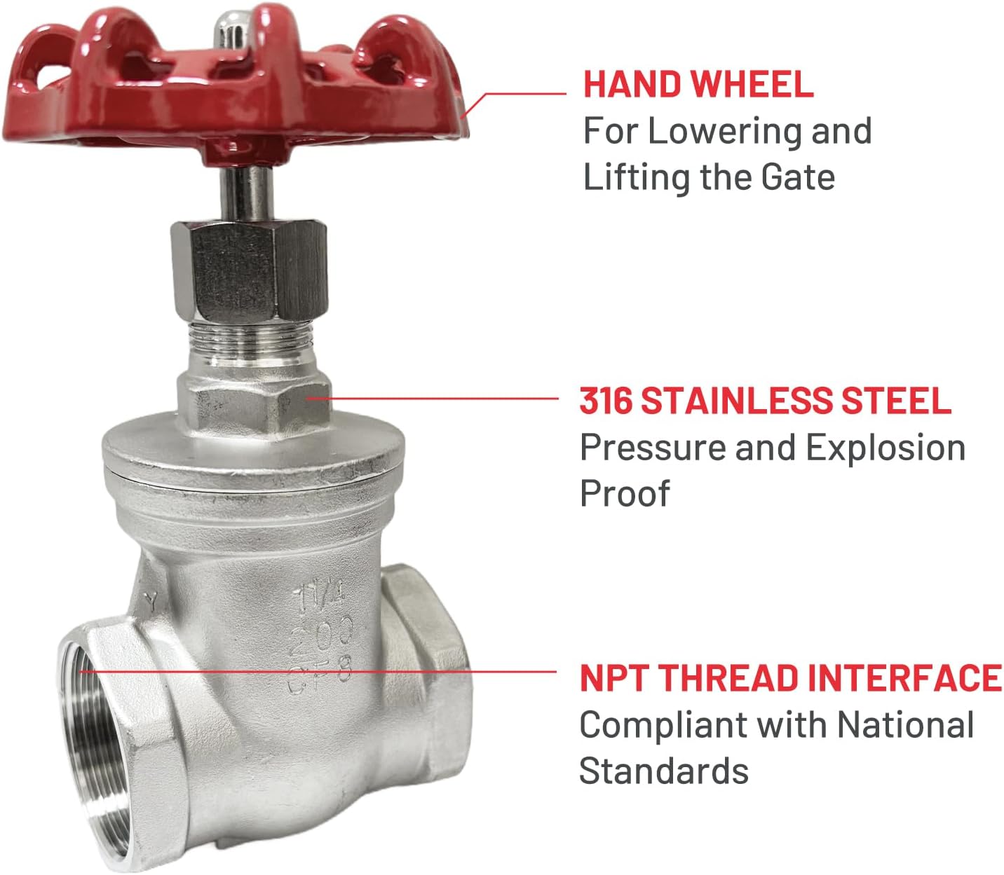 ZKH 2 Pcs Heavy Duty Gate Valve -, 2" NPT Stainless Steel Female x Female Thread Rotary Sluice Valve