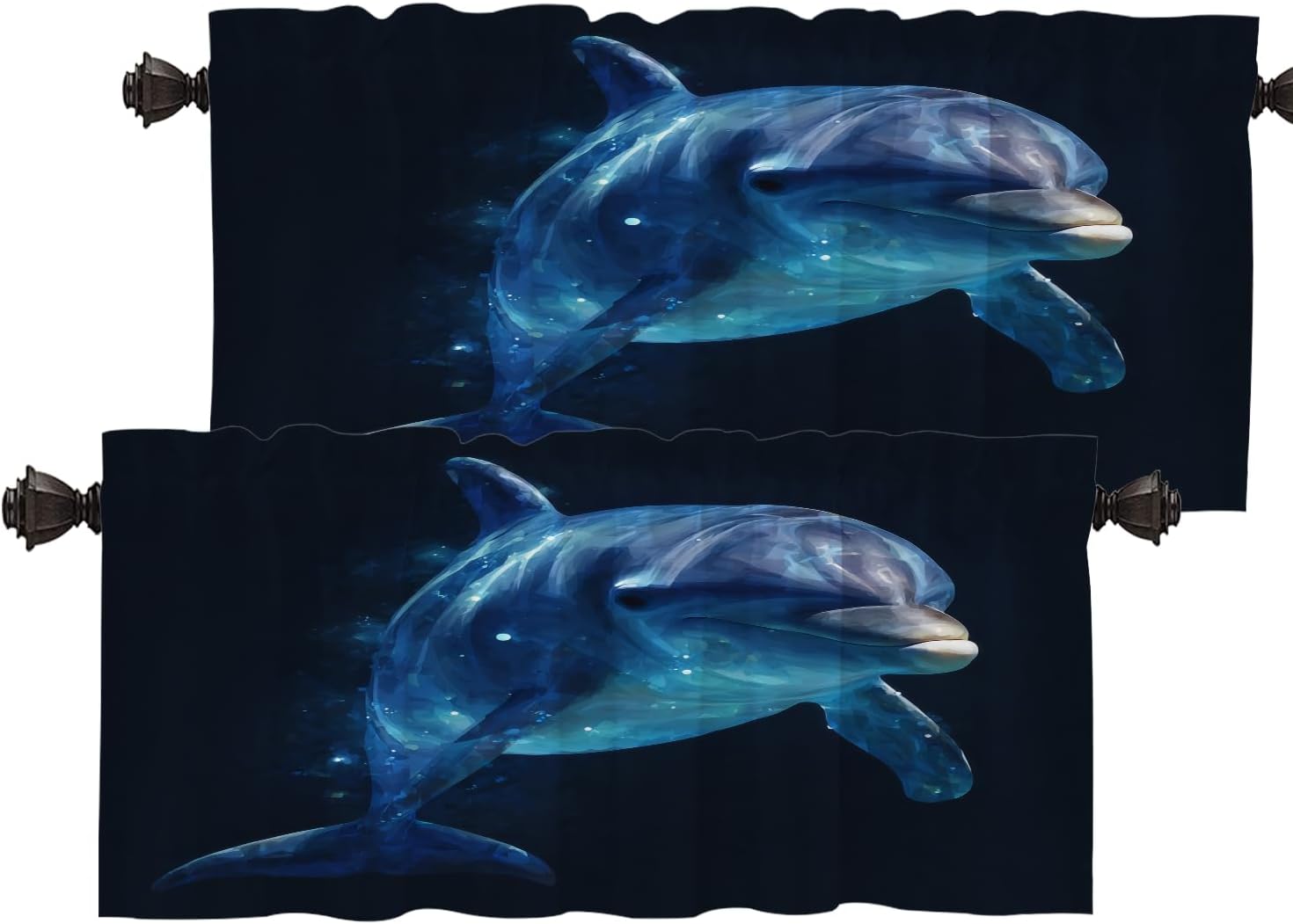 Batmerry Cute Dolphin Thermal Insulated Valances for Windows,Blue Dolphin On Dark Kitchen Curtains and Valances Set Blackout Short Valance for Bathroom, 2 Pack 52X18 Inches